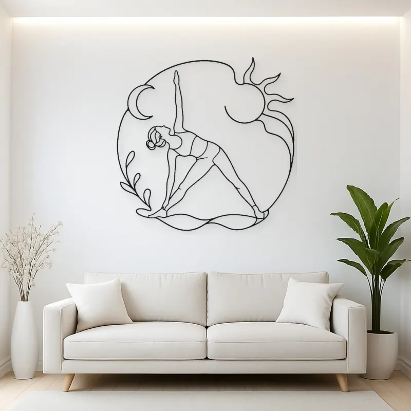 Triangle Pose Line Metal Wall Art | Yoga and Meditation Wall Decor