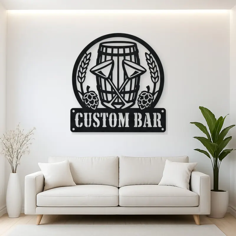 Personalized Home Bar Metal Wall Art with Beer Barrel