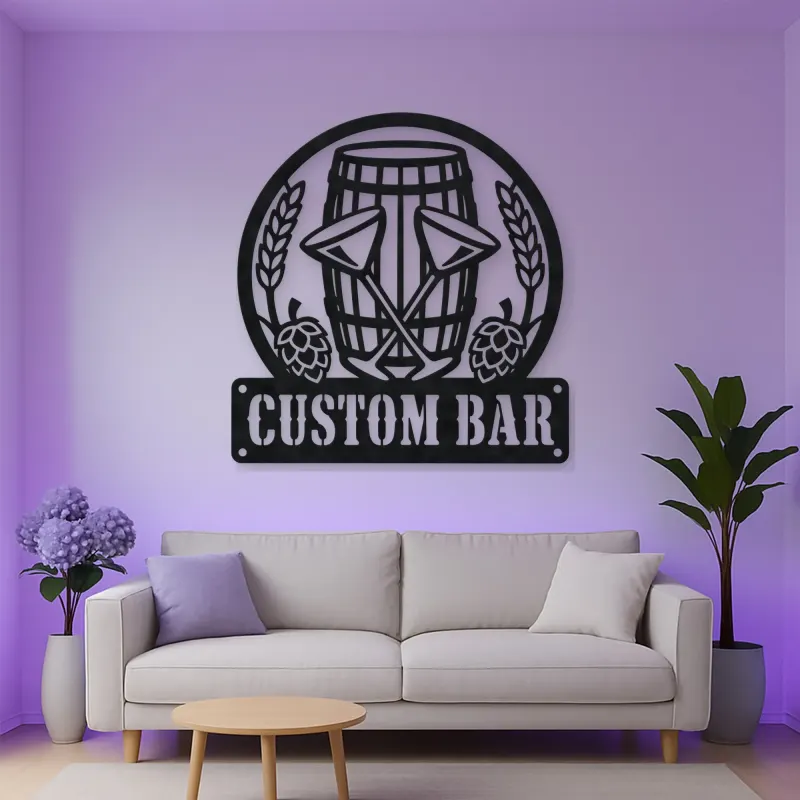 Personalized Home Bar Metal Wall Art with Beer Barrel