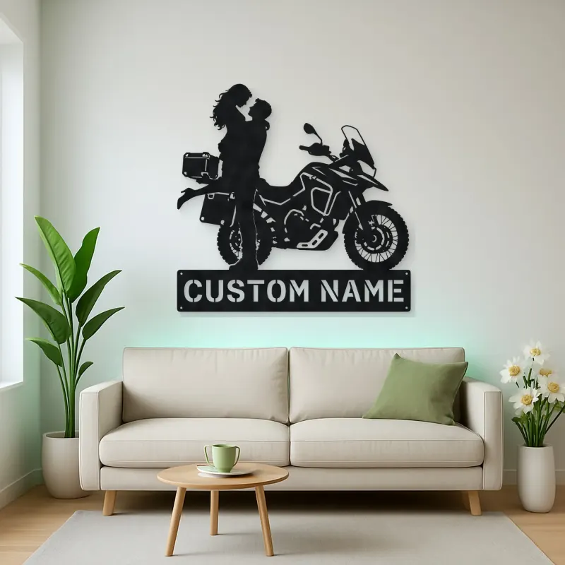 Personalized Adventure Motorcycle Couple Metal Wall Art