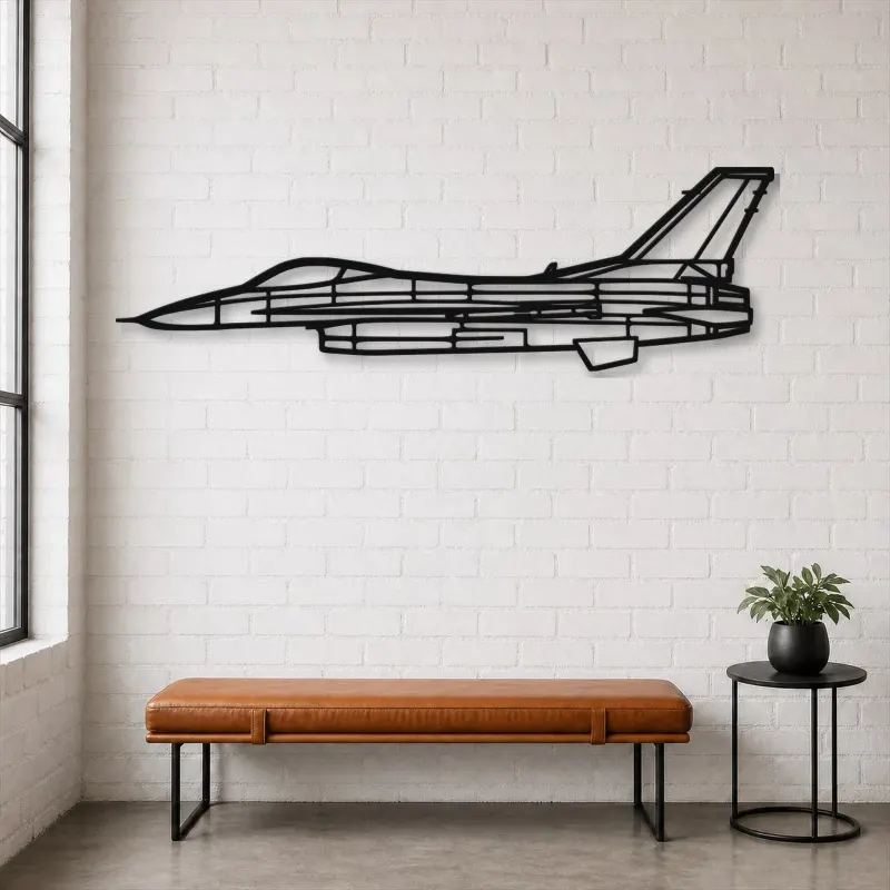 Silhouette d'avion F-16C Block 50 en métal, Décoration murale aéronautique