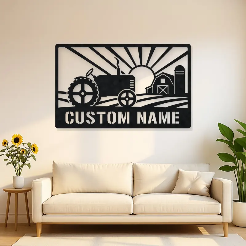 Personalized Farm Tractor Metal Wall Art with Sunrise