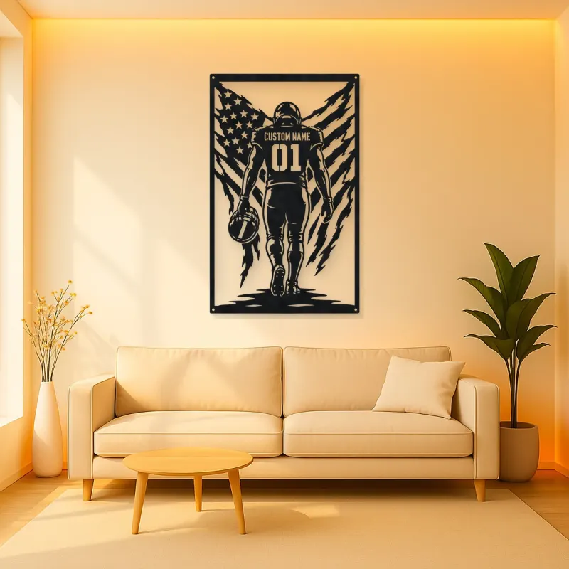Personalized Number 01 Football Player American Flag Metal Wall Art