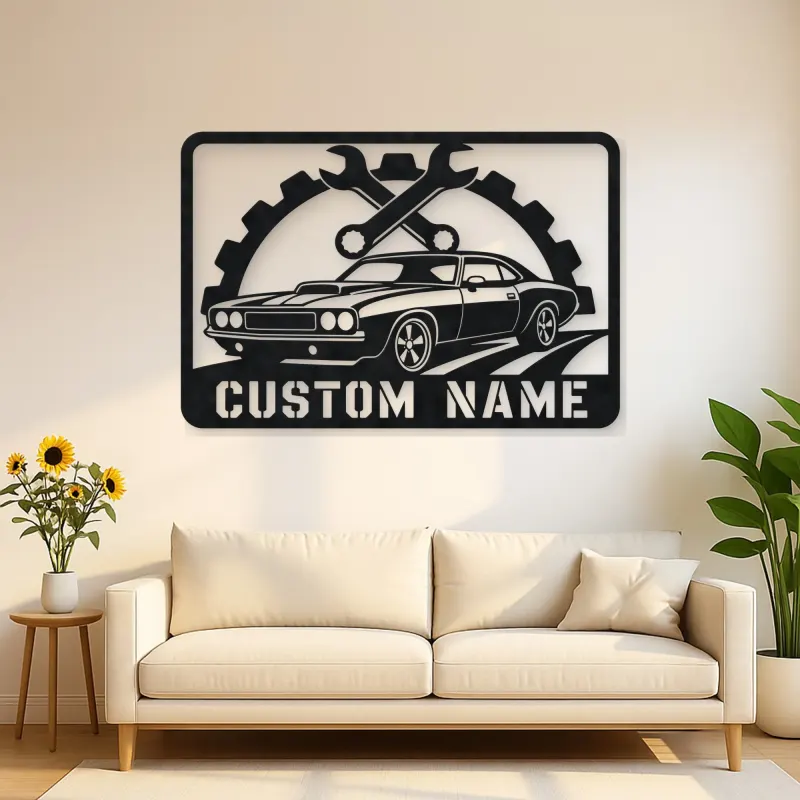 Personalized Muscle Car Metal Wall Art with Wrench Frame