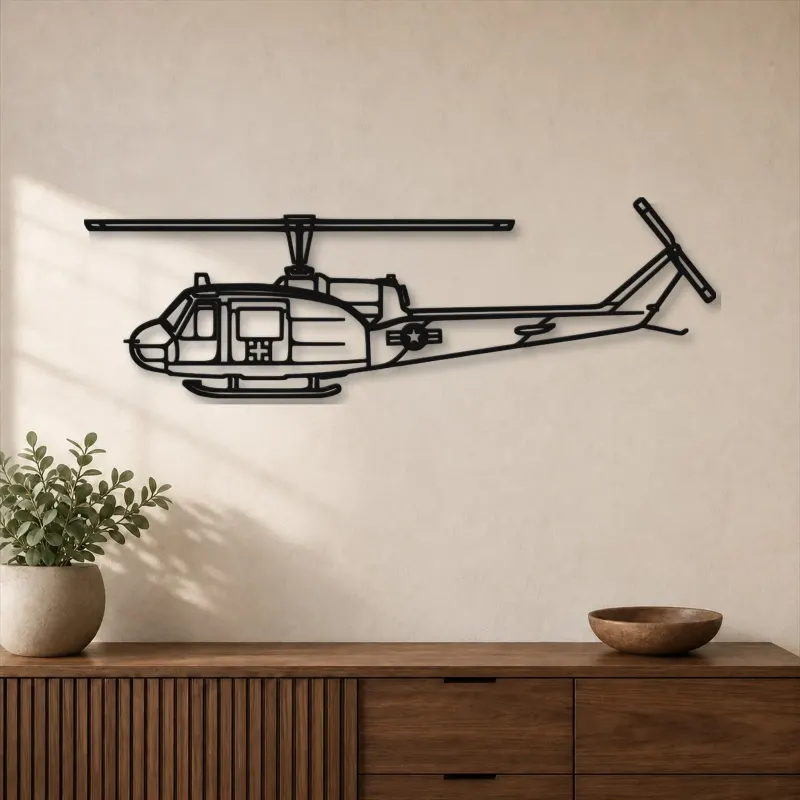 Silhouette en métal du UH-1-Med Huey, Décoration murale en métal, Décor aéronautique, Décorateur aviateur