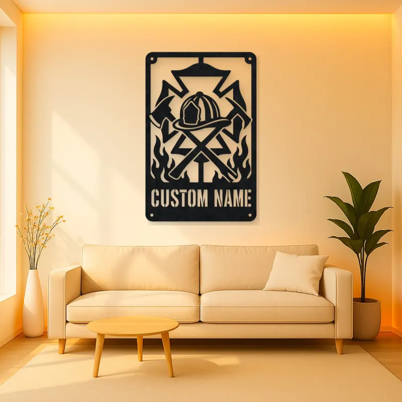 Personalized Firefighter Crest Metal Wall Art with Axes