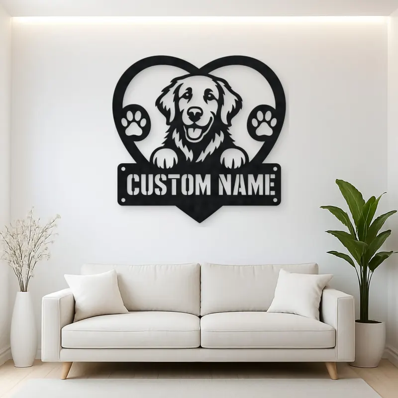 Personalized Retriever Dog Heart Metal Wall Art with Paw Prints