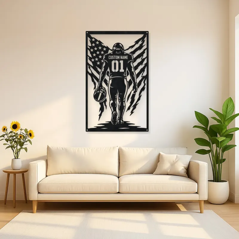 Personalized Number 01 Football Player American Flag Metal Wall Art