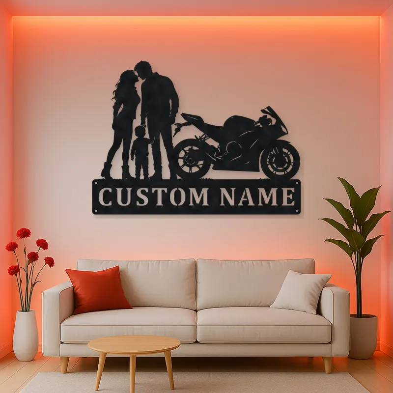 Personalized Sport Bike Family of Three Metal Wall Art