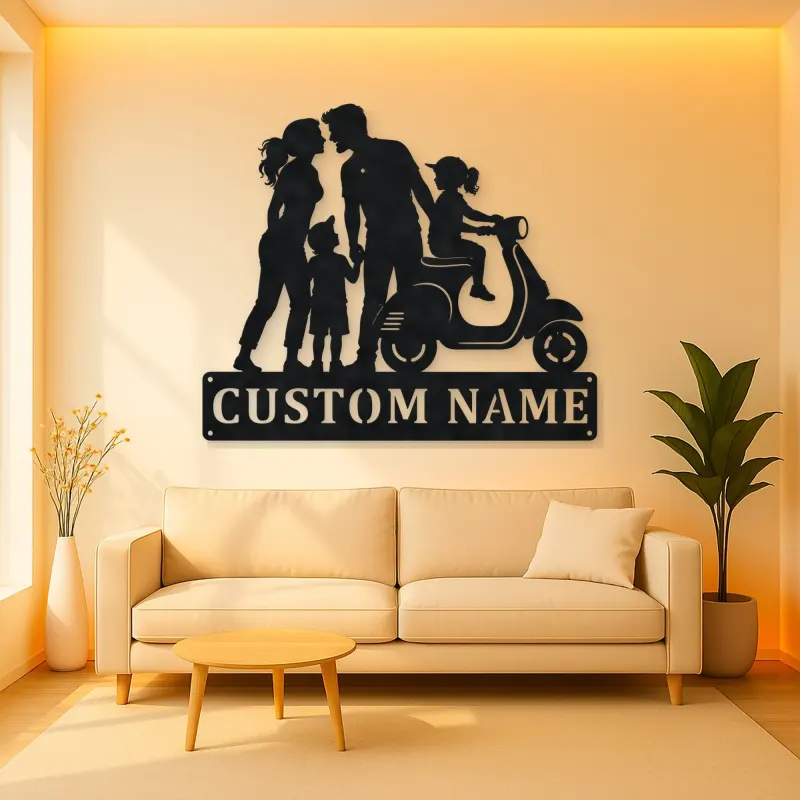 Personalized Scooter Family of Four Metal Wall Art