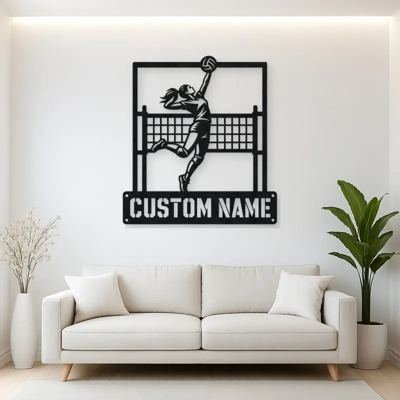 Personalized Volleyball Player Metal Wall Art with Spike Pose