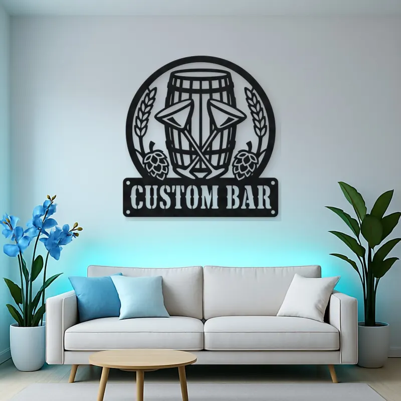 Personalized Home Bar Metal Wall Art with Beer Barrel