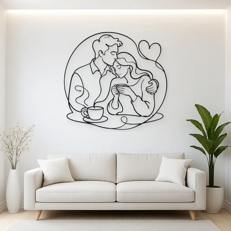 Coffee Morning Couple Metal Wall Art | Romantic Couple Decor