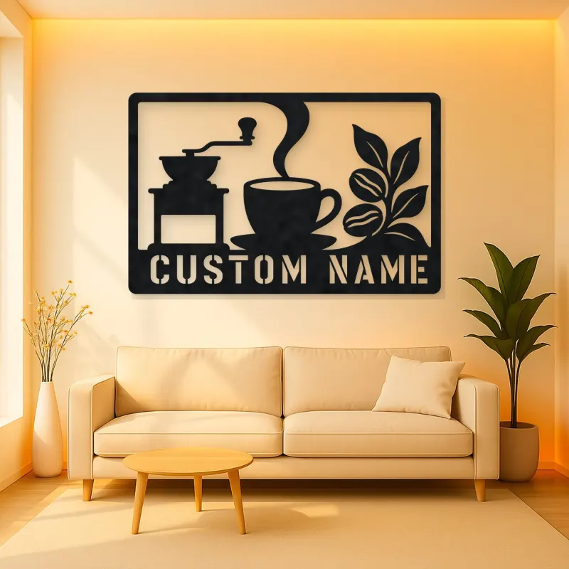 Personalized Coffee Station Metal Wall Art with Grinder