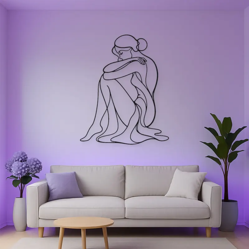 Seated Knee Embrace Metal Wall Art | Feminine Figure Wall Decor