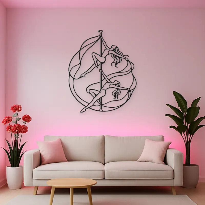 Pole Acrobatics Silhouette Metal Wall Art | Aerial Dance Wall Decor