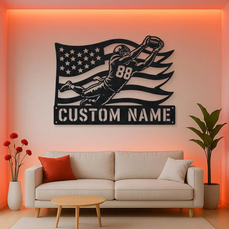 Personalized Number 88 Diving Receiver American Flag Metal Wall Art