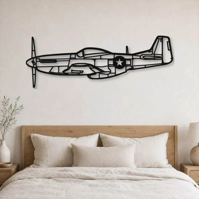 Silhouette d'avion en métal P-51 Mustang, décoration murale aéronautique