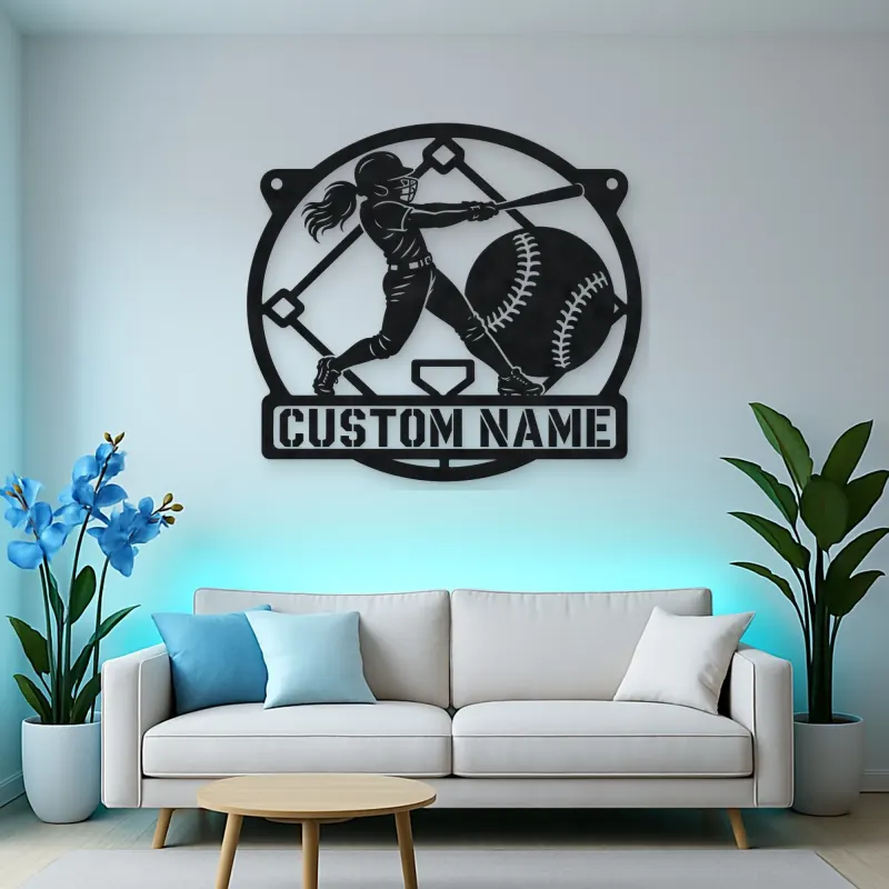Personalized Softball Batter Metal Wall Art with Diamond