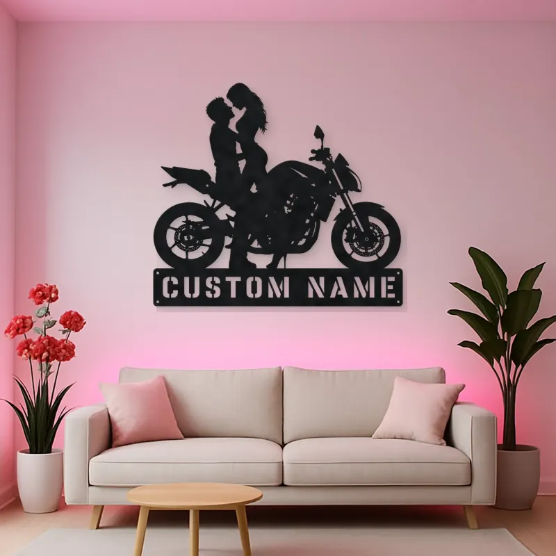 Personalized Modern Motorcycle Couple Metal Wall Art