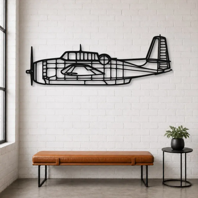 Silhouette d'avion TBM-3N Avenger en métal, Décoration murale en métal, Décor aéronautique, Décor d'aviation