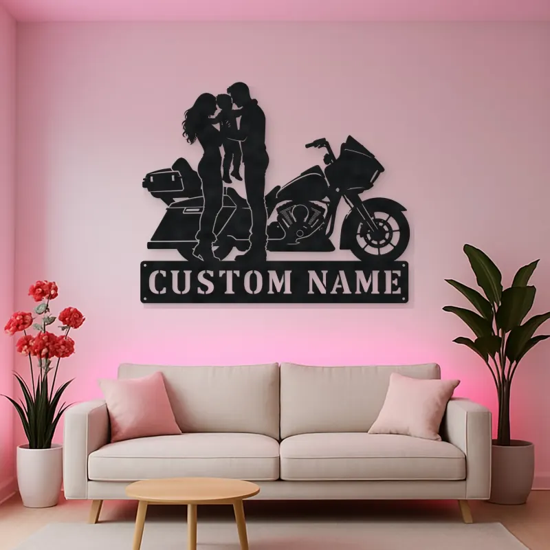 Personalized Touring Motorcycle Family of Three Metal Wall Art