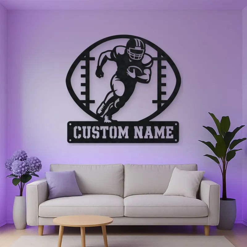 Personalized Football Player Metal Wall Art with Ball Frame