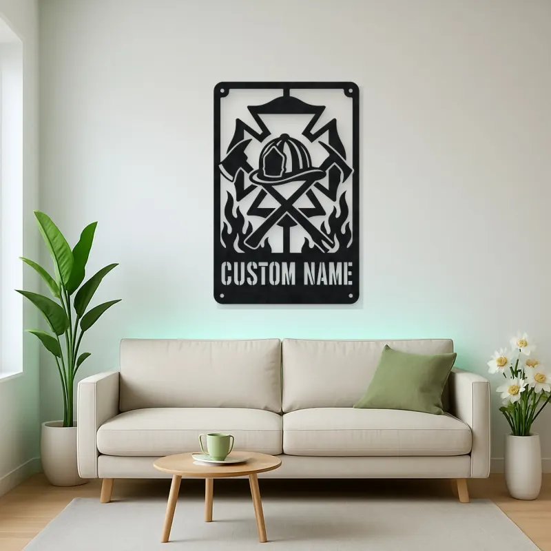 Personalized Firefighter Crest Metal Wall Art with Axes