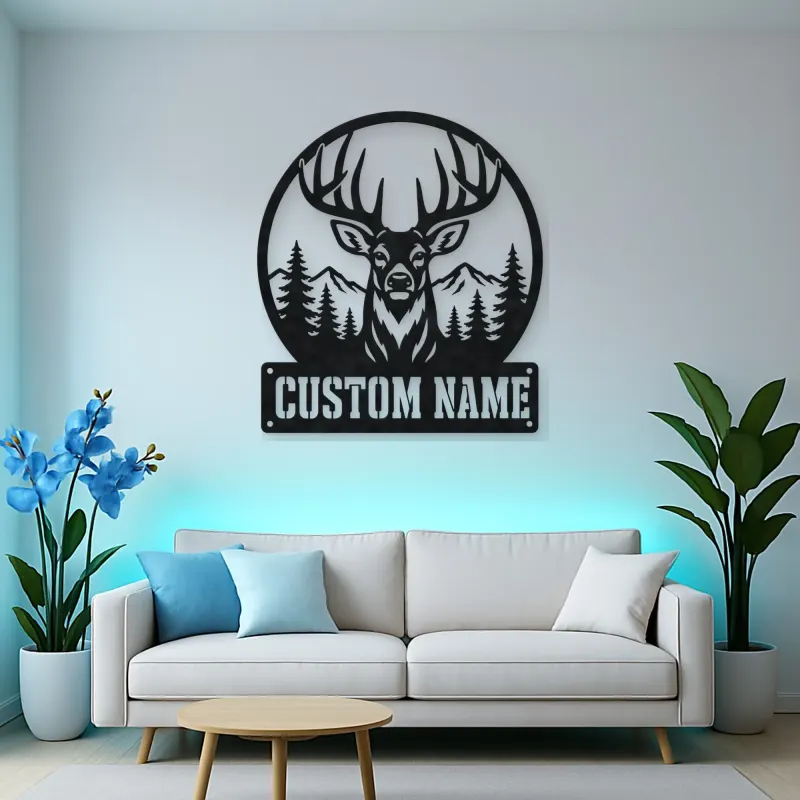 Personalized Buck Deer Metal Wall Art with Forest Landscape