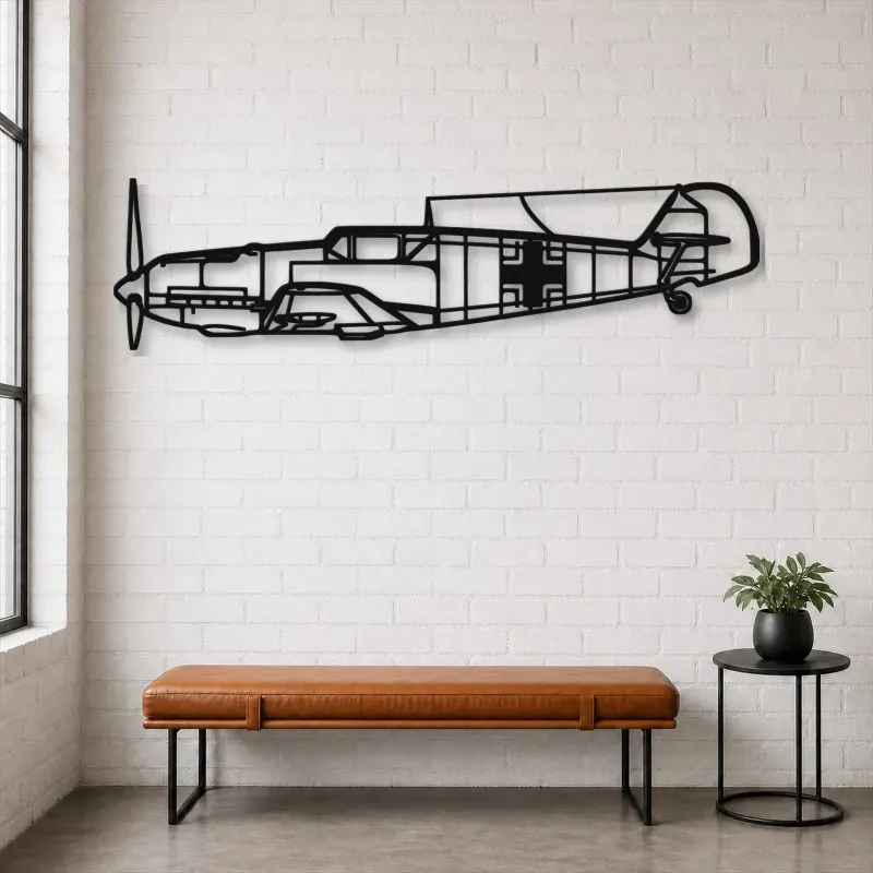 Silhouette d'avion BF109 en métal, Décoration murale en métal, Décor aéronautique, Décor d'aviation