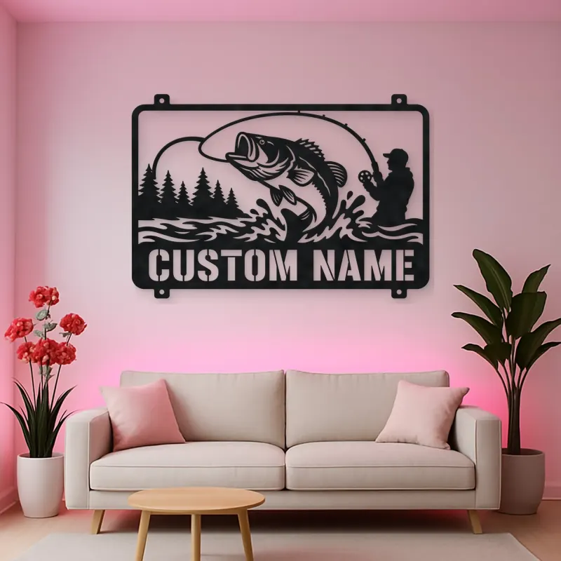 Personalized Fisherman and Bass Metal Wall Art