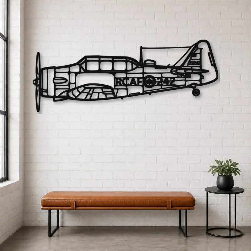 Silhouette d'avion Harvard en métal, Décoration murale aéronautique