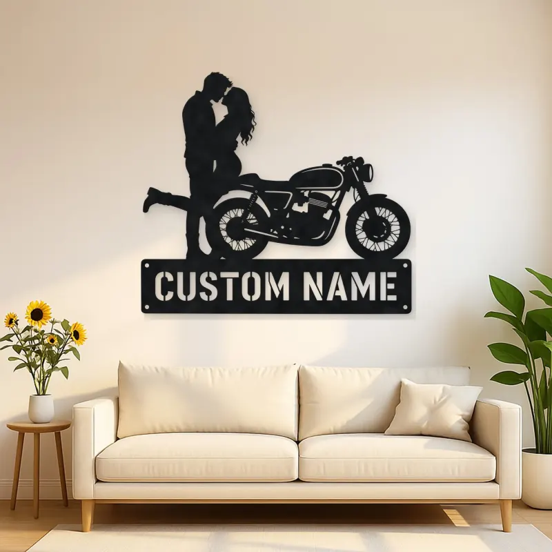 Personalized Cafe Racer Couple Metal Wall Art