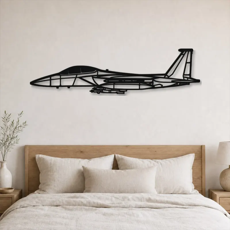 Silhouette di aereo F-15E Strike Eagle in metallo, Insegna in metallo per aerei, Decorazione da parete aviatore