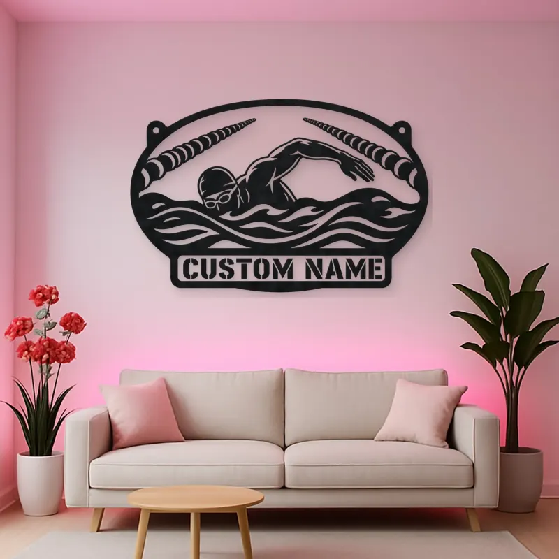 Personalized Freestyle Swimmer Metal Wall Art with Pool Lanes