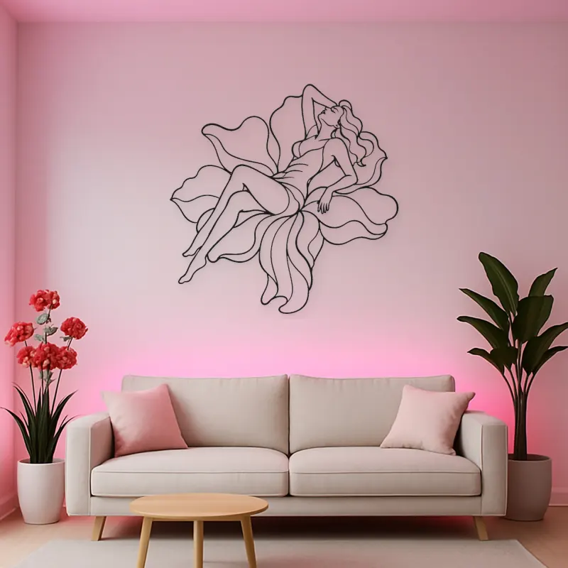 Reclining Flower Pose Metal Wall Art | Botanical Woman Wall Decor