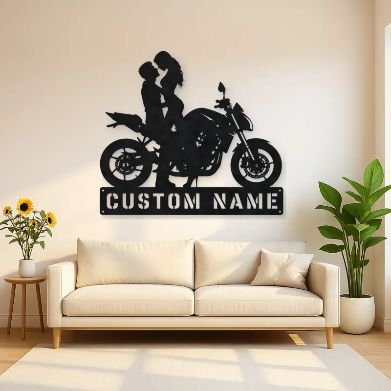Personalized Modern Motorcycle Couple Metal Wall Art