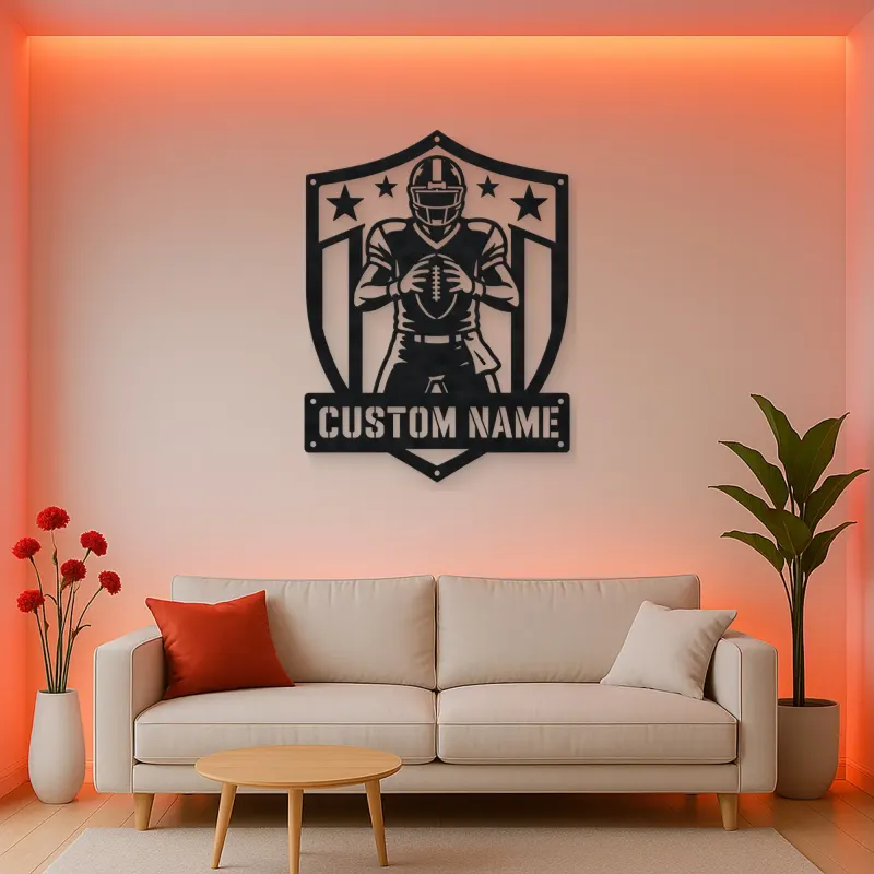 Personalized Football Player Stars and Stripes Shield Metal Wall Art