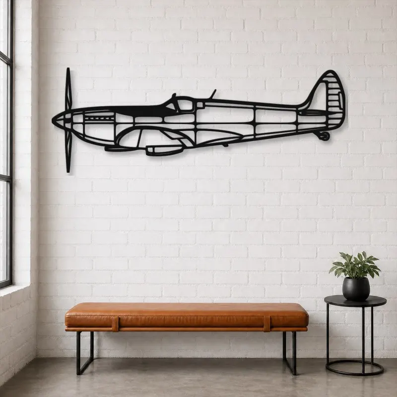 Silhouette d'avion Spitfire Mk. IX en métal, Décoration murale en métal, Décor aéronautique, Décor d'aviation