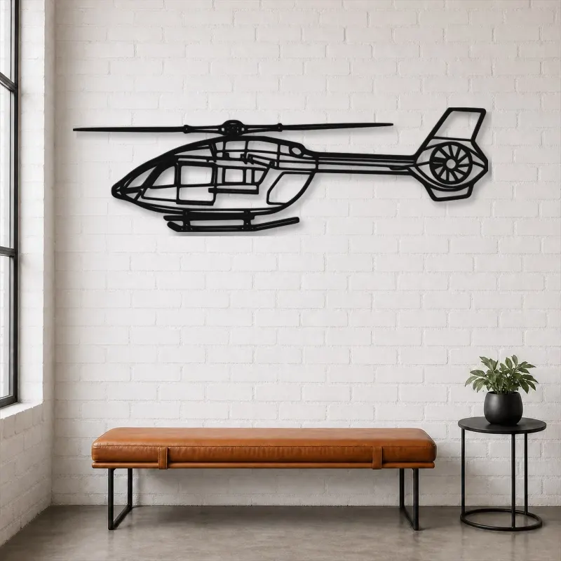Insegna in metallo silhouette elicottero H145, Decorazione per la casa, Regalo di compleanno, Silhouette aereo