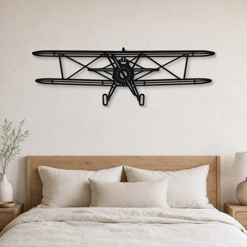 Silhouette d'avion Stearman Front en métal, Décoration murale en métal, Décor aéronautique, Décor d'aviation