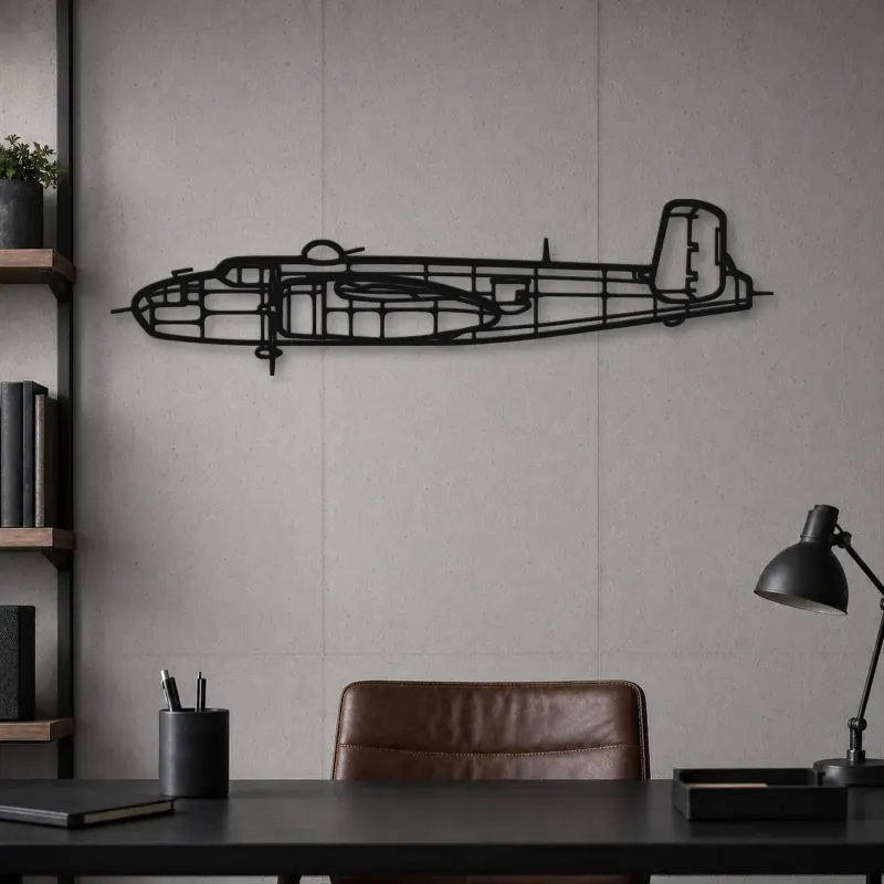 Silhouette d'avion B25J en métal, Décoration murale en métal, Décor aéronautique, Cadeau pour aviateur