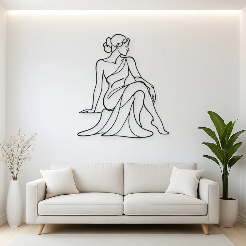 Seated Side Glance Metal Wall Art | Feminine Figure Wall Decor