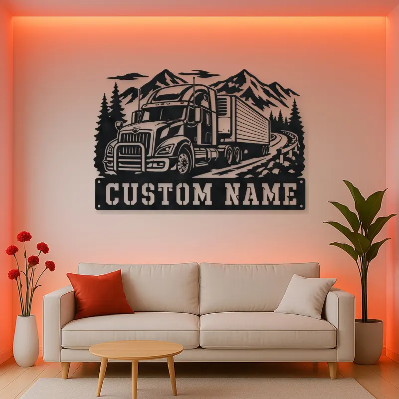 Personalized Refrigerated Semi Truck Mountain Metal Wall Art