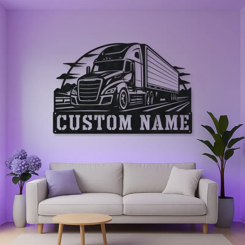 Personalized Modern Semi and Box Trailer Metal Wall Art