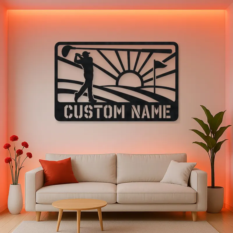 Personalized Golf Swing Metal Wall Art with Fairway