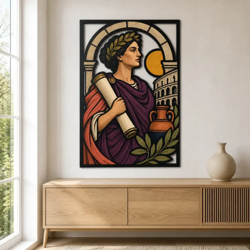 Classical Roman Scholar with Scroll and Colosseum Colorful Metal Wall Art