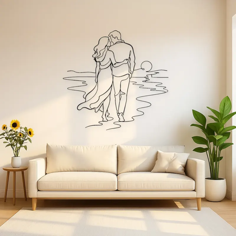 Beach Walk Pair Metal Wall Art | Romantic Couple Decor