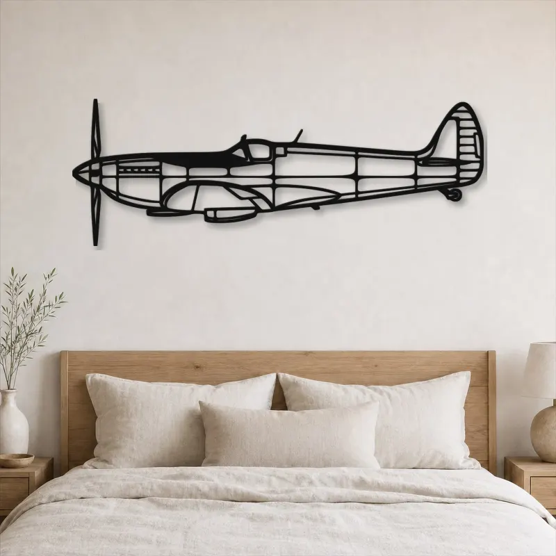 Silhouette d'avion Spitfire Mk. IX en métal, Décoration murale en métal, Décor aéronautique, Décor d'aviation
