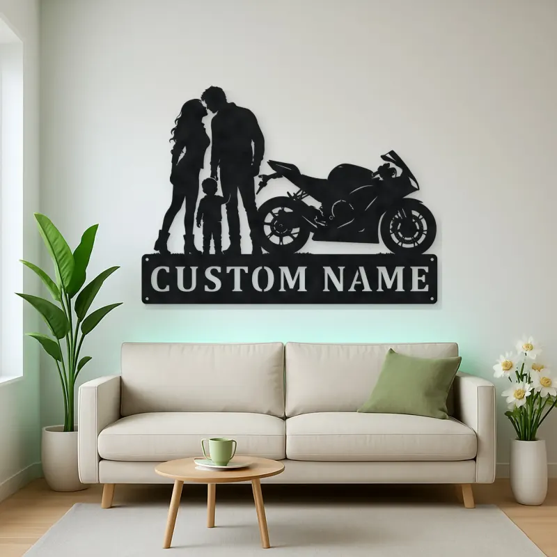 Personalized Sport Bike Family of Three Metal Wall Art